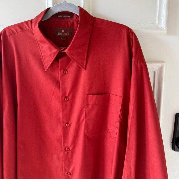 Nordstrom Mens Red Button Up Shirt Size XL Long Sleeve Cotton Vintage - Picture 4 of 9